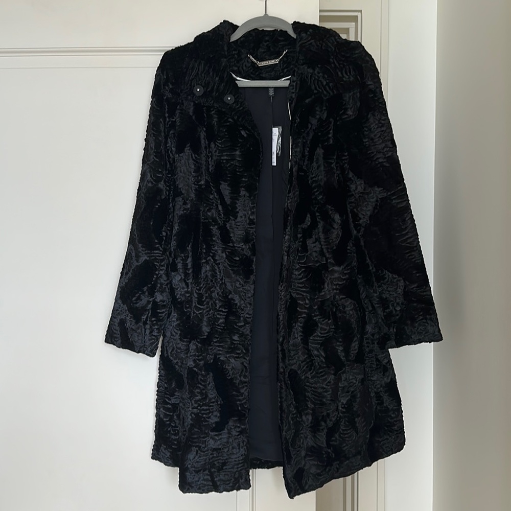 NWT- Black faux fur LS Persian Coat.